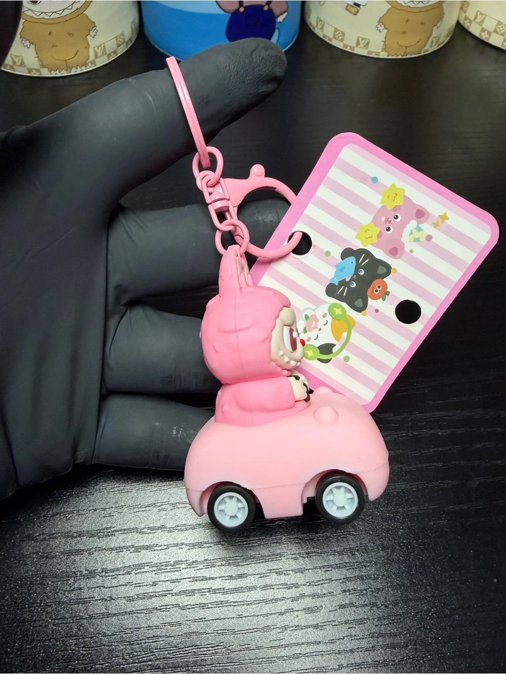 Cute Pink Labubu Pull-Back-N-Go Car Keychain/ Bag Charm (See Video)
